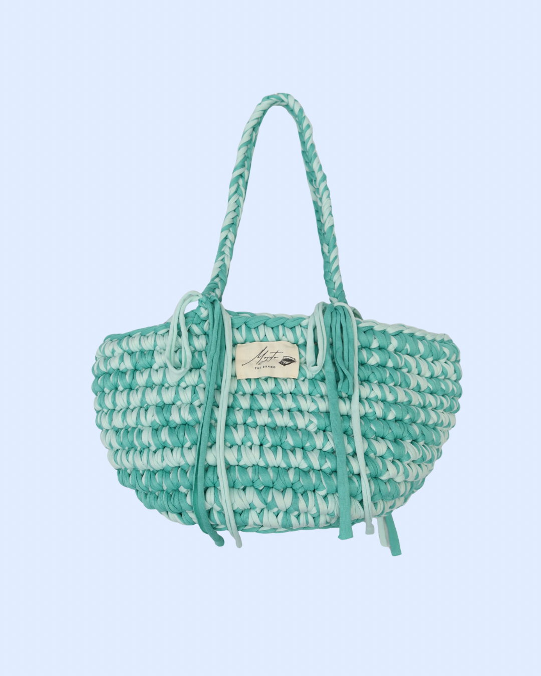 Seafoam Crochet Shallow Beach Bag.