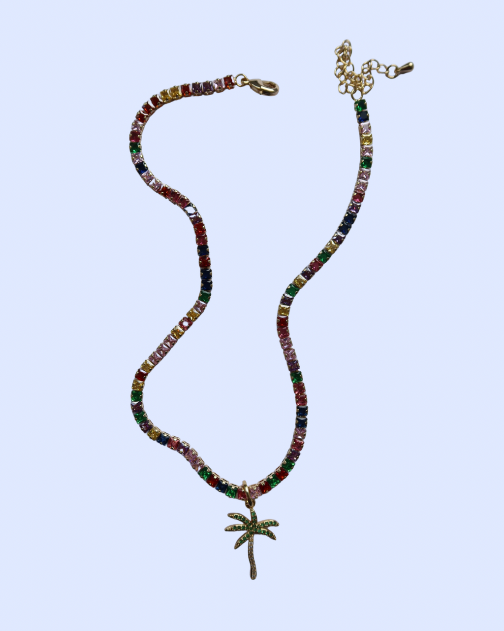 Under The Palms Tutti Fruitti Tennis Chain With Palm Tree Charm.
