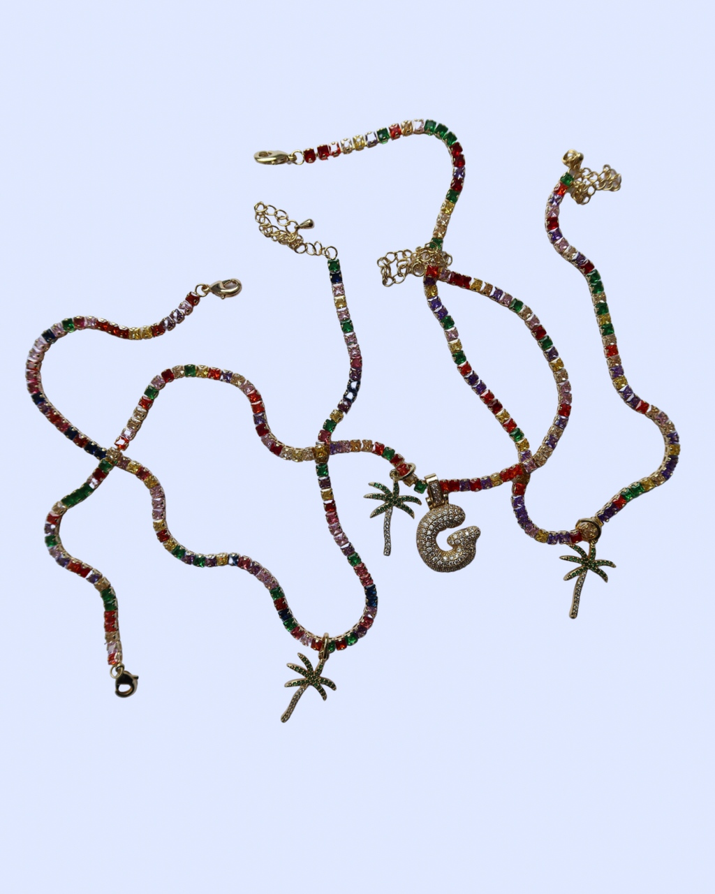 Under The Palms Tutti Fruitti Tennis Chain With Palm Tree Charm.