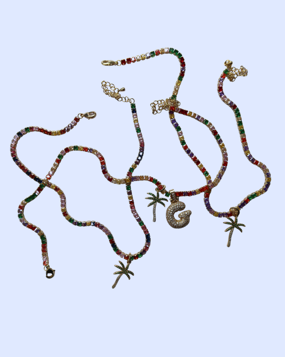 Under The Palms Tutti Fruitti Tennis Chain With Palm Tree Charm.